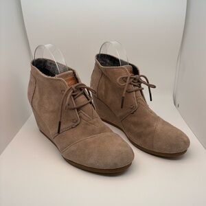 TOMS Taupe Desert Wedge Booties